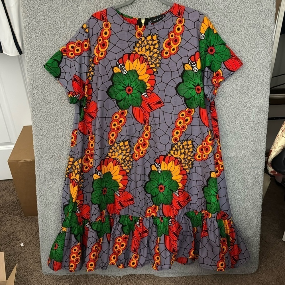 Mae Otti DORA AFRICAN PRINT ruffle HEM DRESS size 2XL/3XL MIDI A00093